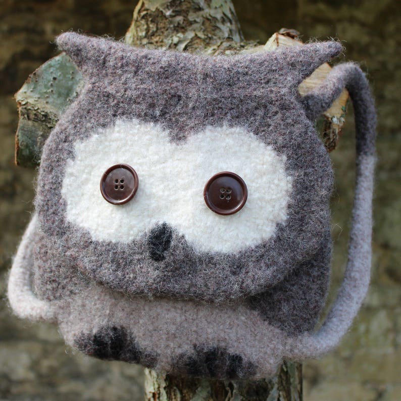 easy knit pattern -INSTANT DOWNLOAD - Orla Owl knitted /& felted owl bag Knitting Pattern UK washing machine felted child backpack
