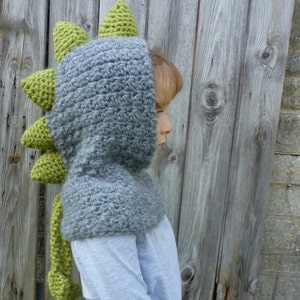 Crochet Pattern US Dinosaur Hood. Sizes baby, children, adult. Chunky yarn. Quick Easy. Helpful detailed pattern. INSTANT DOWNLOAD image 1