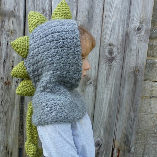 Crochet Pattern (US) Dinosaur Hood. Sizes baby, children, adult. Chunky yarn. Quick + Easy. Helpful detailed pattern.  INSTANT DOWNLOAD