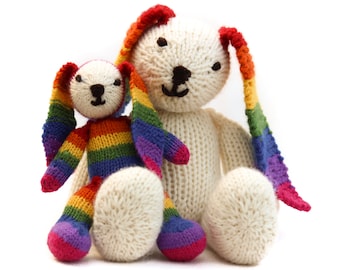 Rainbow Rabbit Knitting Pattern (US) Rainbow bunny, stripy rabbit, bunny rabbit toy, knitted toy, Easter knitting, Easy knitting pattern