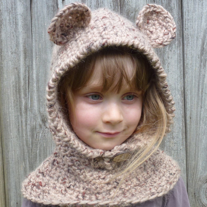 Hooded Scarf Crochet Pattern Hat Patterns Crochet Hood Pattern Hooded Cowl Animal Head Girls Crochet Bear Hat Crochet Hat Pattern Animal Hat image 4