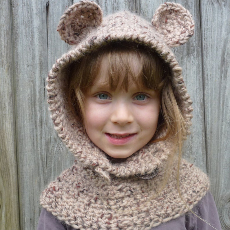 Hooded Scarf Crochet Pattern Hat Patterns Crochet Hood Pattern Hooded Cowl Animal Head Girls Crochet Bear Hat Crochet Hat Pattern Animal Hat image 2