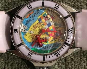 Vintage Tali Wind Up Watch - Biplane Flying Over Manhattan