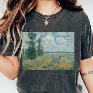Comfort Colors Monet Art Shirt Poppy Fields Gifts Painting Aesthetic Clothing Shirts Light Dark Academia Art Tee Artist Floral painting