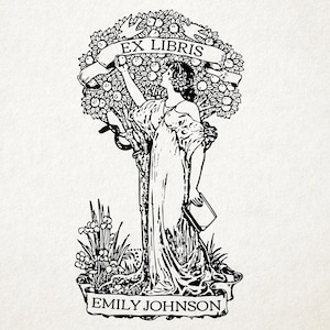 Ex Libris Bookplate Stamp Embosser, Eve Picking Apple, Perfect Gift for Book Lover, Library Teacher Custom, Wedding, Christmas Graduation