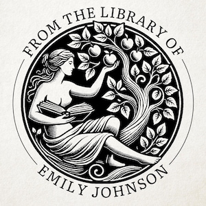 Ex Libris Bookplate Stamp Embosser, Eve Picking Apple, Perfect Gift for Book Lover, Library Teacher Custom, Wedding, Christmas Graduation