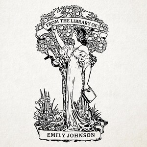 Ex Libris Bookplate Stamp Embosser, Eve Picking Apple, Perfect Gift for Book Lover, Library Teacher Custom, Wedding, Christmas Graduation
