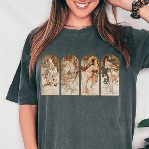 Comfort Colors Alphonse Mucha Seasons Shirt Art Nouveau Aesthetic Clothes Mucha Shirt Art History Tee Indie T Shirt Famous Artist Feminist