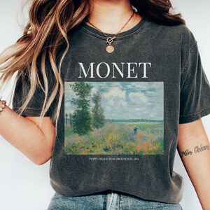 Comfort Colors Monet Art Shirt Poppy Fields Gifts Painting Aesthetic Clothing Shirts Light Dark Academia Art Tee Artist Floral painting