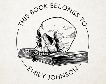 Skull Library Stamp, Ex Libris, Book Stamp, Self Inking, From the Library Of Stamp, Book Lover Gift, Custom Library Stamp, Personalized Gift