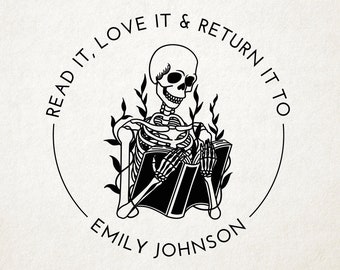 Skull Library Stamp, Ex Libris, Book Stamp, Self Inking, From the Library Of Stamp, Book Lover Gift, Custom Library Stamp, Personalized Gift