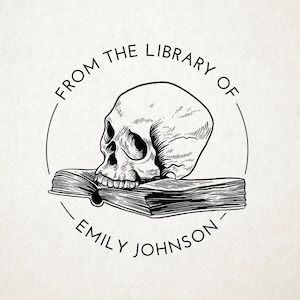 Skull Library Stamp, Ex Libris, Book Stamp, Self Inking, From the Library Of Stamp, Book Lover Gift, Custom Library Stamp, Personalized Gift