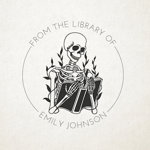 Skull Library Stamp, Ex Libris, Book Stamp, Self Inking, From the Library Of Stamp, Book Lover Gift, Custom Library Stamp, Personalized Gift