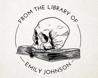 Skull Library Stamp, Ex Libris, Book Stamp, Self Inking, From the Library Of Stamp, Book Lover Gift, Custom Library Stamp, Personalized Gift
