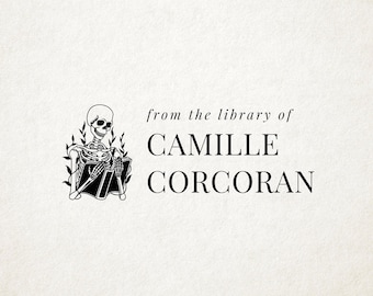 Skull Library Stamp, Ex Libris, Book Stamp, Self Inking, From the Library Of Stamp, Book Lover Gift, Custom Library Stamp, Personalized Gift