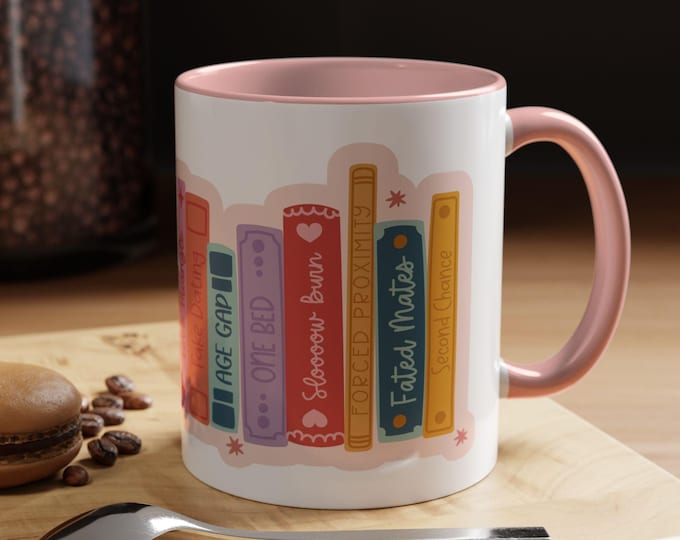 Romance Novel Tropes Mug Book Lover Gift Reader Bookworm Bibliophile BookTok Trend Enemies to Lovers Forbidden Romance there's only one bed