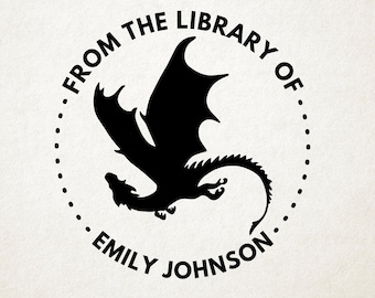 Dragon Custom Book Embosser, Library Stamp, Book Stamp, Self Inking, From the Library Of Stamp, Book Lover Gift, Fantasy Personalized Gift