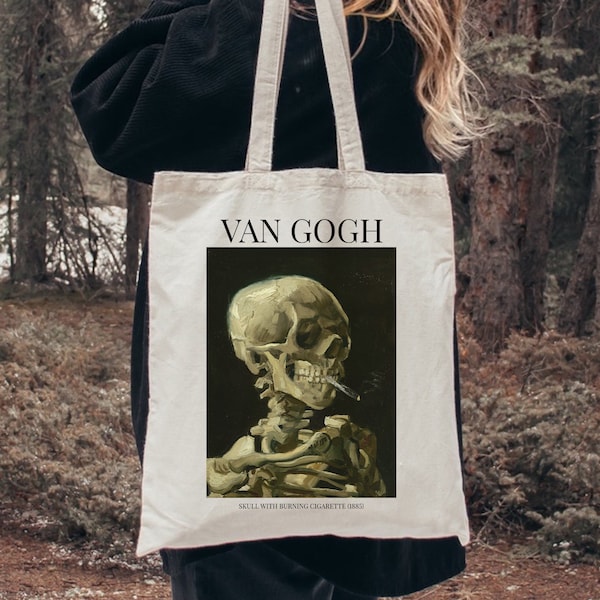 Van Gogh Tote Bag Skeleton Dark Academia Gifts Painting Collage Aesthetic Bag Skull Shirts Art History Tote Artist Halloween Spooky