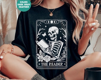 The Reader Tarot Card Skeleton book Reading T-shirt, Book Lover Gift For Women, Book Lover Tee T Shirt, Reader Gift, Halloween Book Gift Tee