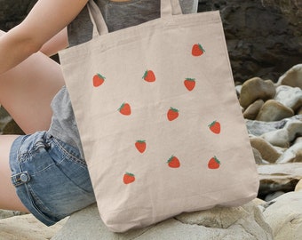 Strawberry Tote Bag Cute Tote Bag Strawberry Bag Plant Tote Aesthetic Bag Market Bag Tote Bag Pattern Canvas Bag Shoulder Bag Shopping Bag
