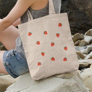 Strawberry Canvas Tote Bag Grocery Tote Bag Sweet AF Cute 