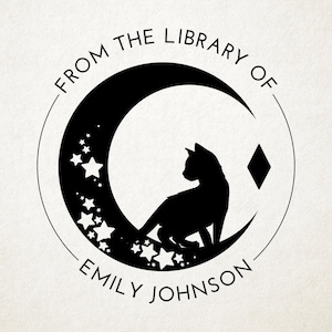 Cat Moon Custom Book Embosser, Library Stamp, Book Stamp, Self Inking, From the Library Of Stamp Book Lover Gift Ex Libris Personalized Gift