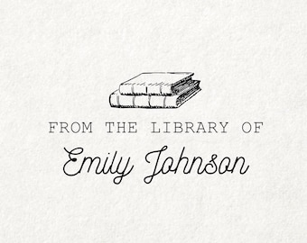 Custom Library Stamp, Personalized Book Stamp, Self Inking Stamp, Gift for Book Lovers From the Library of Custom Bookplate Gifts Wood Stamp