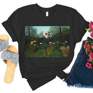 Henri Rousseau Virgin Forest with Sunset Art Shirt Gifts Painting Collage Aesthetic Clothing t Shirt Light Dark Academia History Tee Artist