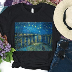 Van Gogh Shirt Starry Night Over the Rhone Gift Painting Collage Aesthetic tee Shirts Light Dark Academia Art History Clothing Artist tshirt