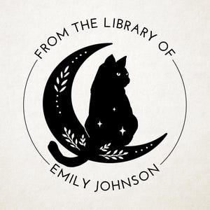 Cat Moon Custom Book Embosser, Library Stamp, Book Stamp, Self Inking, From the Library Of Stamp Book Lover Gift Ex Libris Personalized Gift