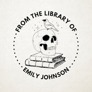 Skull Book Embosser, Library Stamp, Book Stamp, Self Inking, From the Library Of Stamp, Book Lover Gift,  Ex Libris Personalized Gift