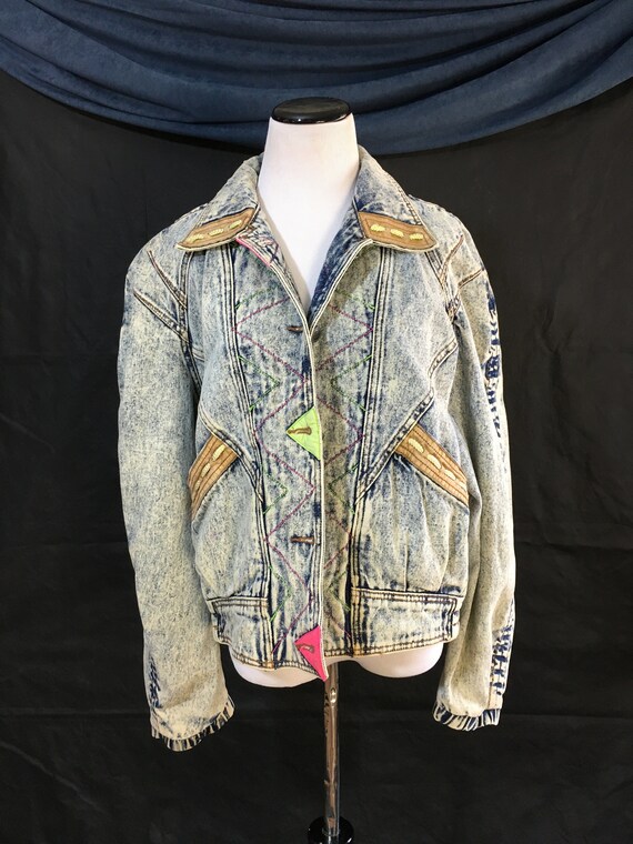 VINTAGE 1980's Acid-Wash & Day-Glo Denim Jean Jack