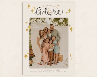 Adore Manger Star Religious Photo Christmas Card Template | Oh Come Let Us Adore Him | Templett