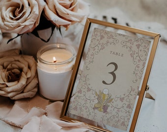 Elegant First Communion Table Numbers Template | First Holy Communion Table Cards | flowers swirls | Instant Download, Templett, Printable