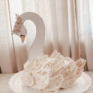 Swan Cake Topper with Watercolor Floral Rose Flower Crown | digital download