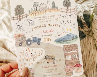 d'invitation d'anniversaire de marché de producteurs | fête de la ferme | Téléchargement instantané, imprimable