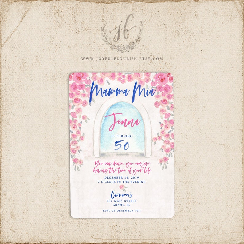 Mamma Mia Birthday Invitation Template Watercolor Floral Etsy UK