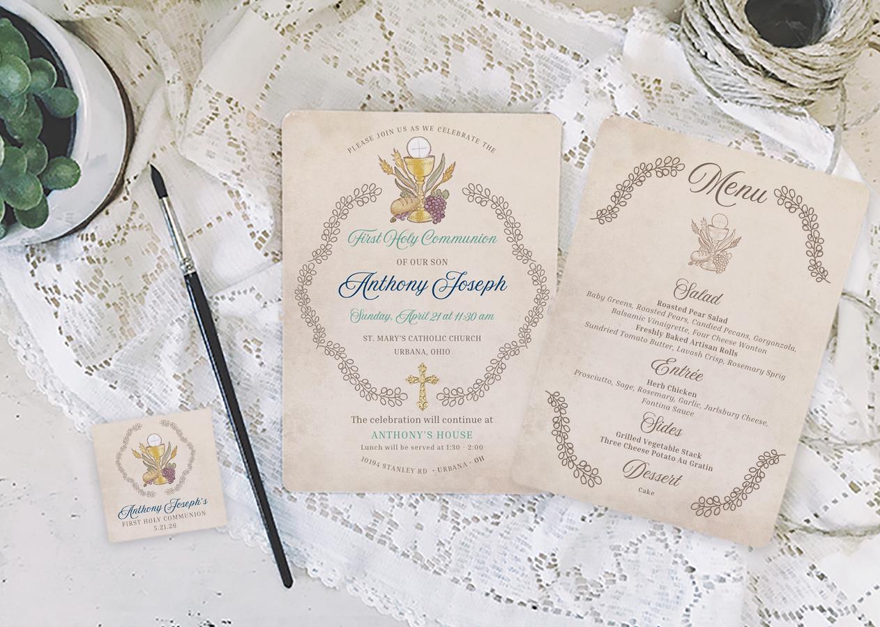 Leaf Chalice First Holy Communion Thank You Note for Boys (instant ...