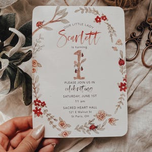 Ladybug First Birthday Invitation Template | little lady floral | Instant Download, Printable