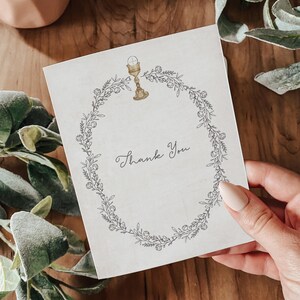 Hand skizziert Floral Erstkommunion Dankeschön Hinweis | Erste heilige Kommunion | Moderne Blumen | Sofortiger Download, bedruckbar