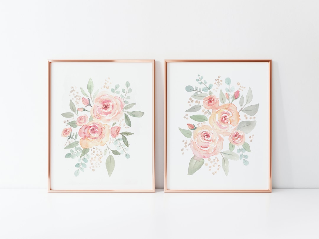Watercolor Rose Print Set: Blush Pink Floral Wall Art (digital Download ...