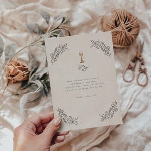Floral First Communion Invitation Template: Hand-Sketched Peony and Chalice image 2