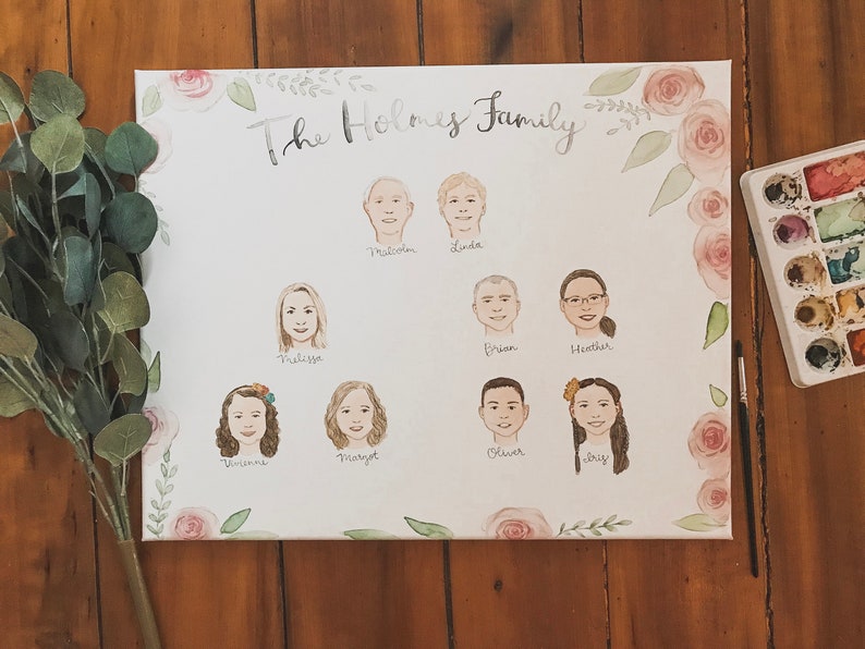 Family Tree Watercolor Portrait // Custom Head Portrait // Illustration // Christmas Gift // Anniversary // Mothers Day image 8