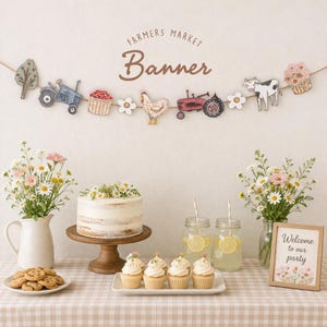 Utskrivbar bondens marknadsfestbanderoll för blomstergårdsfödelsedagsfest eller babyshower