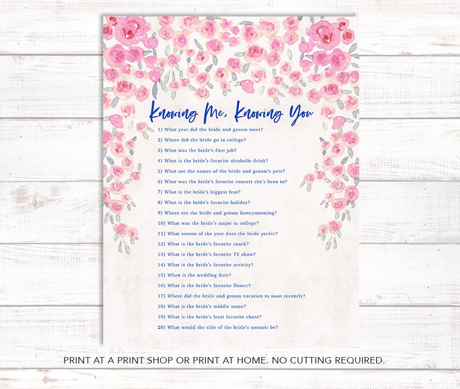 Mamma Mia Bridal Shower Game: 20 Questions, Printable (Instant Download)