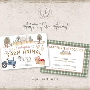 Adopt a Farm Animal Sign and Certificate Template | farm birthday party | Instant Download, Printable