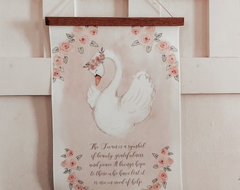 Watercolor Swan Poster with Floral Roses on Watercolor Paper