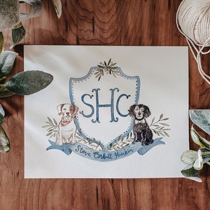 Custom Crest | hand painted watercolor Vintage Inspired Crest | add pets | floral | initials | patron saint