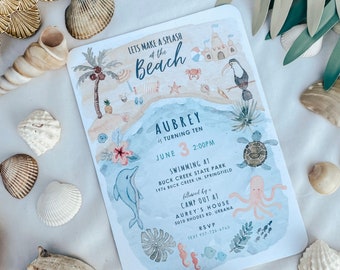 Beach Birthday Invitation Template | ocean sea creatures | Instant Download, Templett, Printable