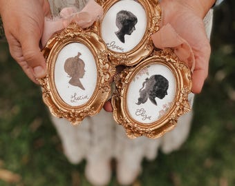 Hand-painted Silhouette Framed Christmas Ornament | Custom Watercolor Portrait